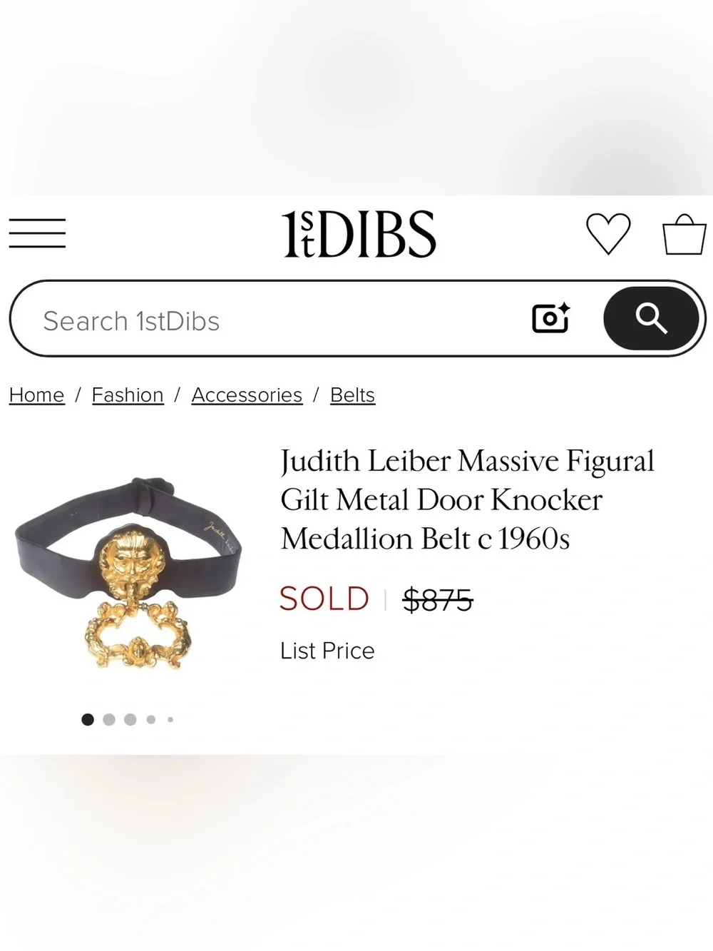 Vintage Judith Leiber Black Leather Belt with Ornate Gold Lion Buckle